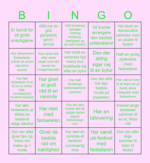 Veninde Bingo Card