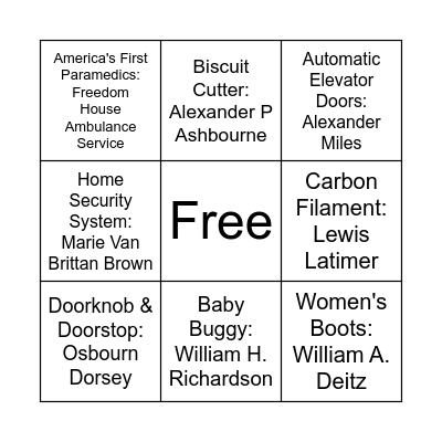 Black Invention Bingo Card