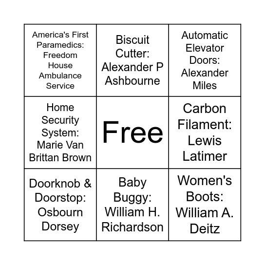Black Invention Bingo Card
