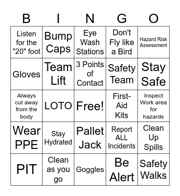 Safety Bingo Card