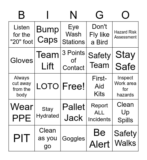 Safety Bingo Card