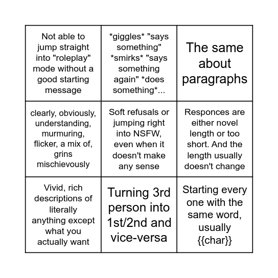 Trying a new Llama/Qwen rolepaying model Bingo Card