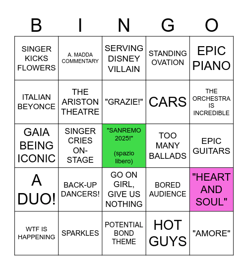 SANREMO 2025💐 BINGO Card