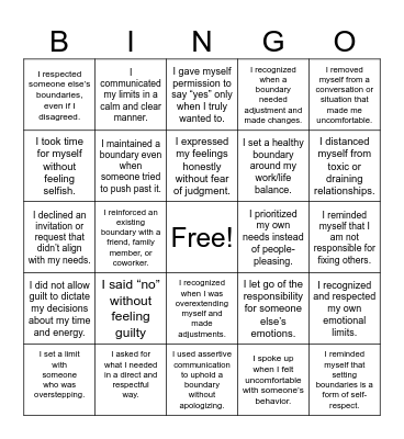 DBT Boundaries Bingo Card