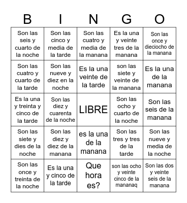 Time in Spanish Bingo Card