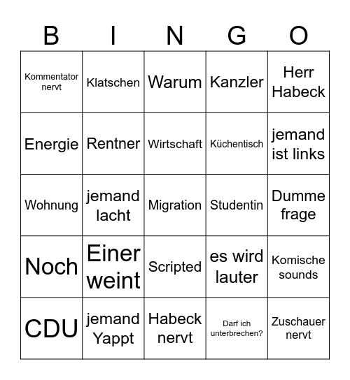 Habeck Bingo Card