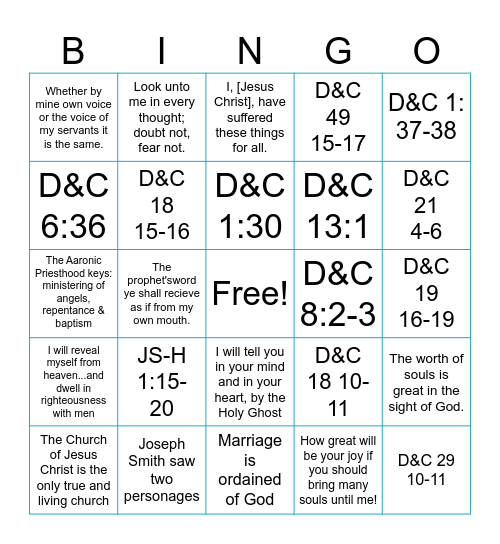 D&C Doctrinal Mastery - Part 1 Bingo Card