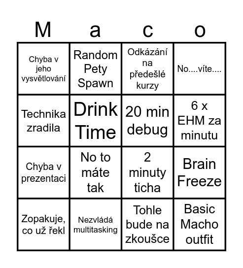 Ultimátní Macho Bingo !!!!!! Bingo Card