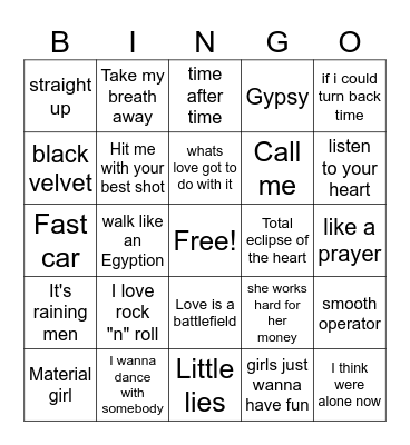 women of the 80s Bingo Card