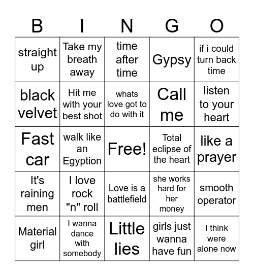 women of the 80s Bingo Card