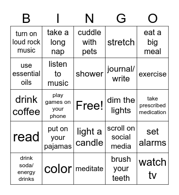 Before Bed I... Bingo Card
