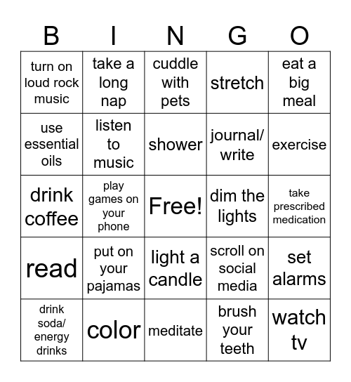 Before Bed I... Bingo Card