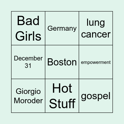 Donna Summer Bingo! Bingo Card