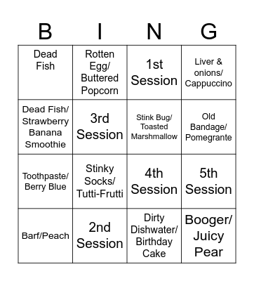 Bean Boozled Bingo Card