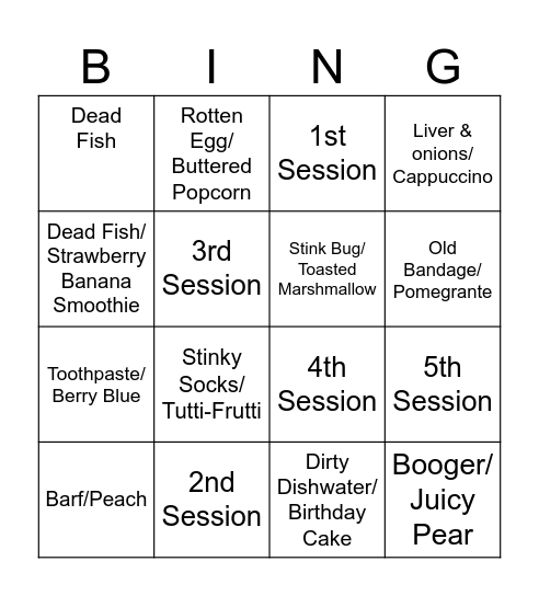 Bean Boozled Bingo Card