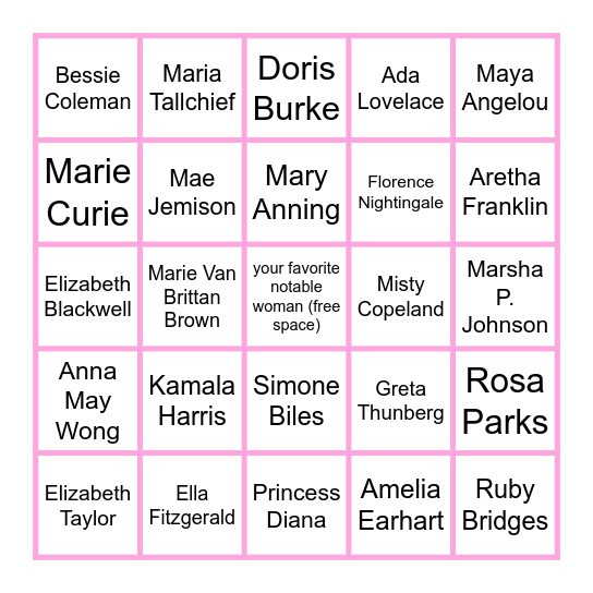 Notable Women <3 Bingo Card