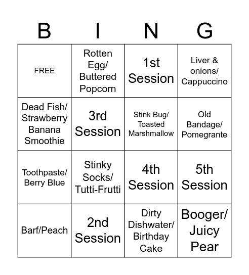 Bean Boozled Bingo Card