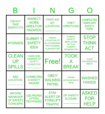 SAFETY BINGO Card