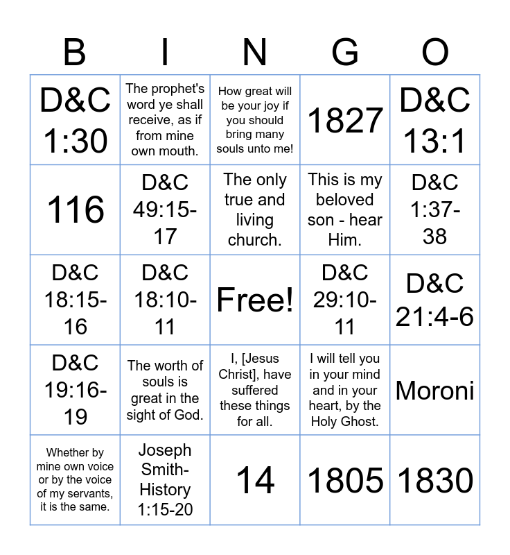 Doctrinal Mastery D&C Part 1 Bingo Card