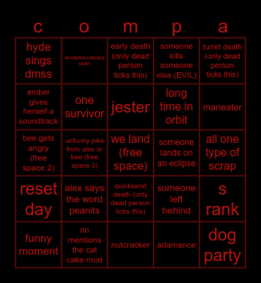 comperny Bingo Card