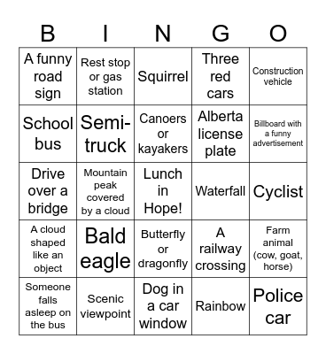 Bus bingo! Bingo Card