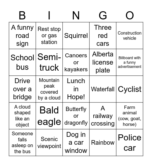Bus bingo! Bingo Card