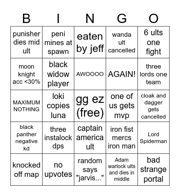 MARVEL RIVALS Bingo Card