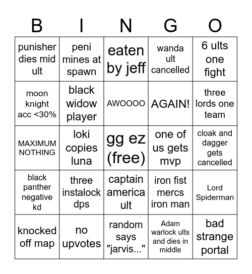 MARVEL RIVALS Bingo Card