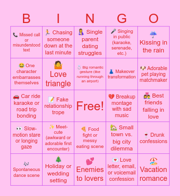 Rom-Com Bingo Card