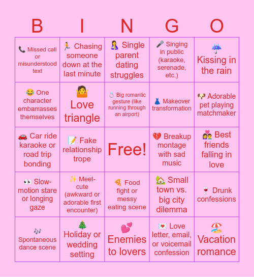 Rom-Com Bingo Card