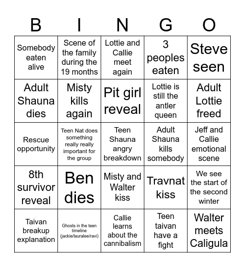 Yellowjackets season 3 predictions Bingo Card