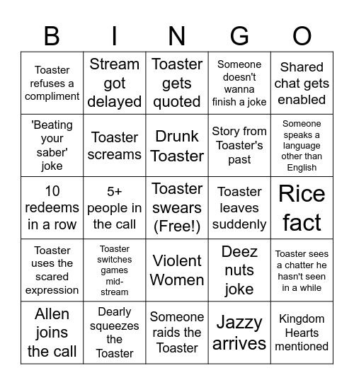 TOASTER BINGO Card