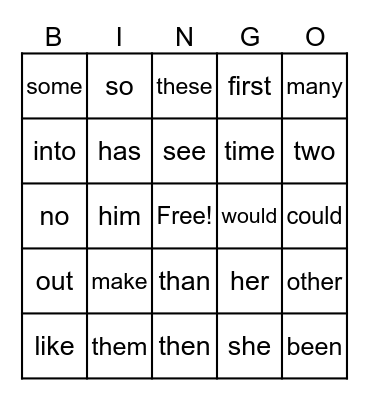 Sight Words #3 Bingo Card