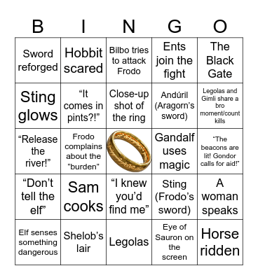 Lord of the Rings Marathon Bingo Card