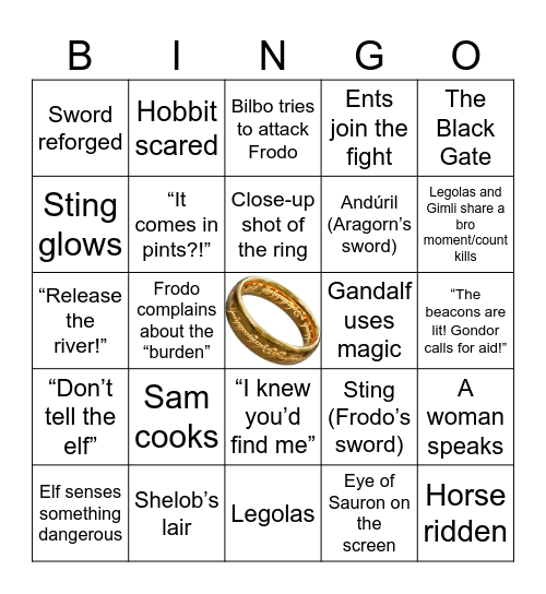 Lord of the Rings Marathon Bingo Card