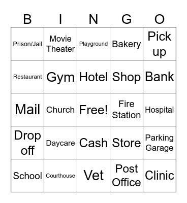 Unit 4.3: Places Around Town Bingo Card