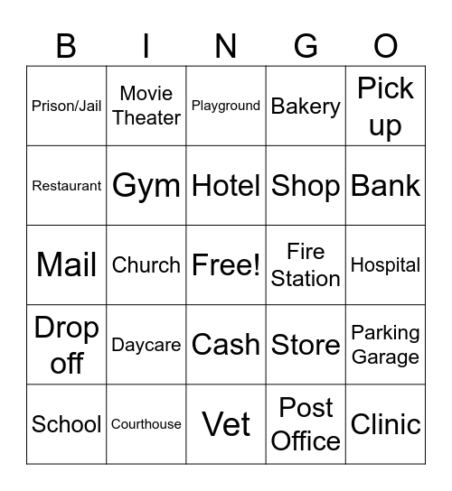Unit 4.3: Places Around Town Bingo Card