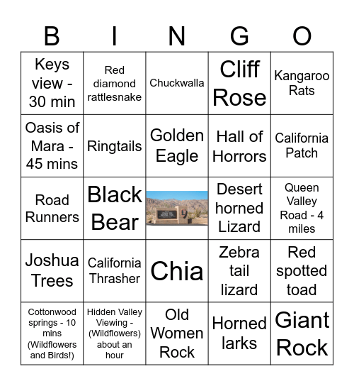 Joshua Tree Bingo Card