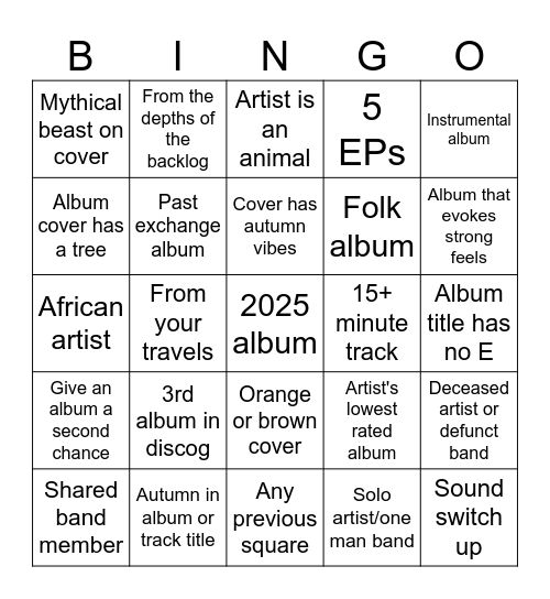 The Fall of Bingo Card