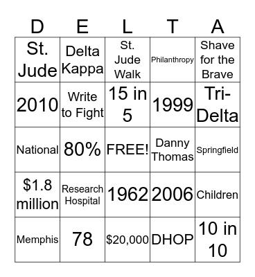 St. Jude Bingo Card