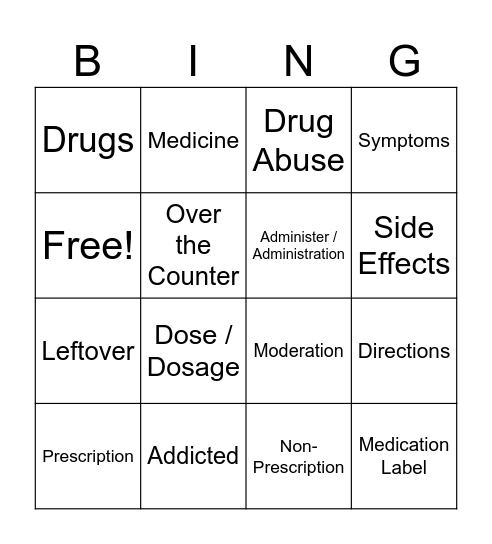 Prescription / Non-Prescription Medication Vocab Bingo Card