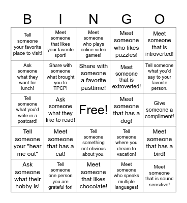 Get to know your team! Bingo Card