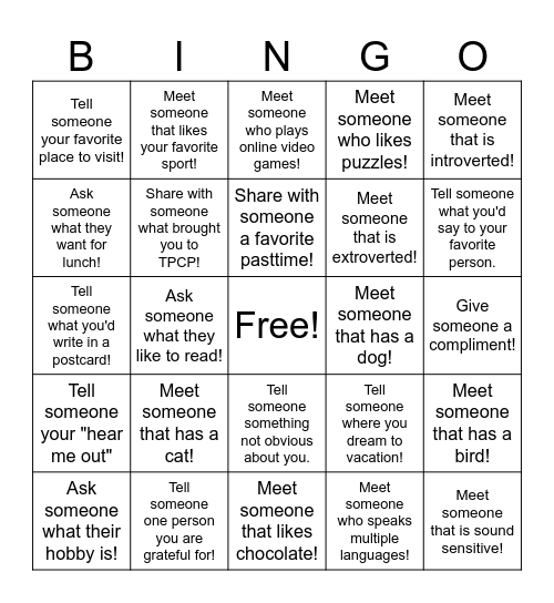 Get to know your team! Bingo Card