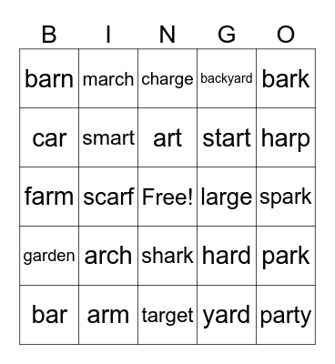 ar Words Bingo Card