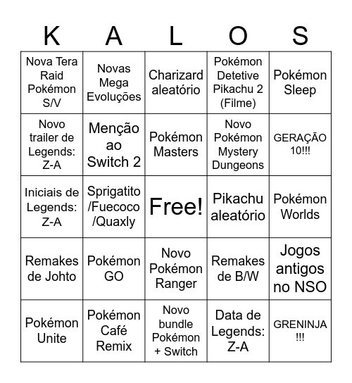 Pokémon Presents - 27/02/2025 Bingo Card