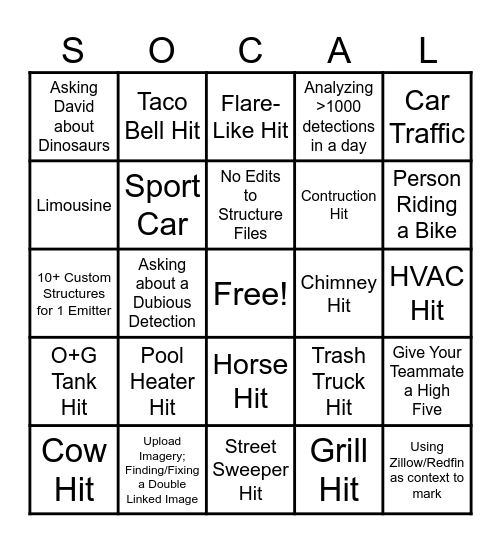 SoCal Bingo Card