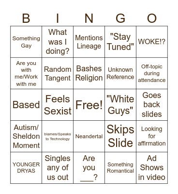 Professor Bingo 2.0 Bingo Card