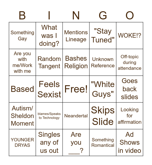 Professor Bingo 2.0 Bingo Card