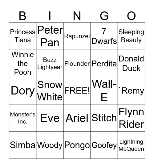 Disney Bingo Card