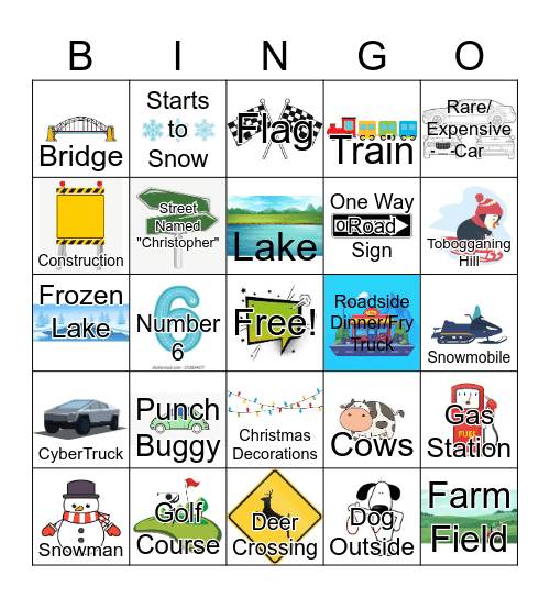 Winter Road Trip Bingo Card